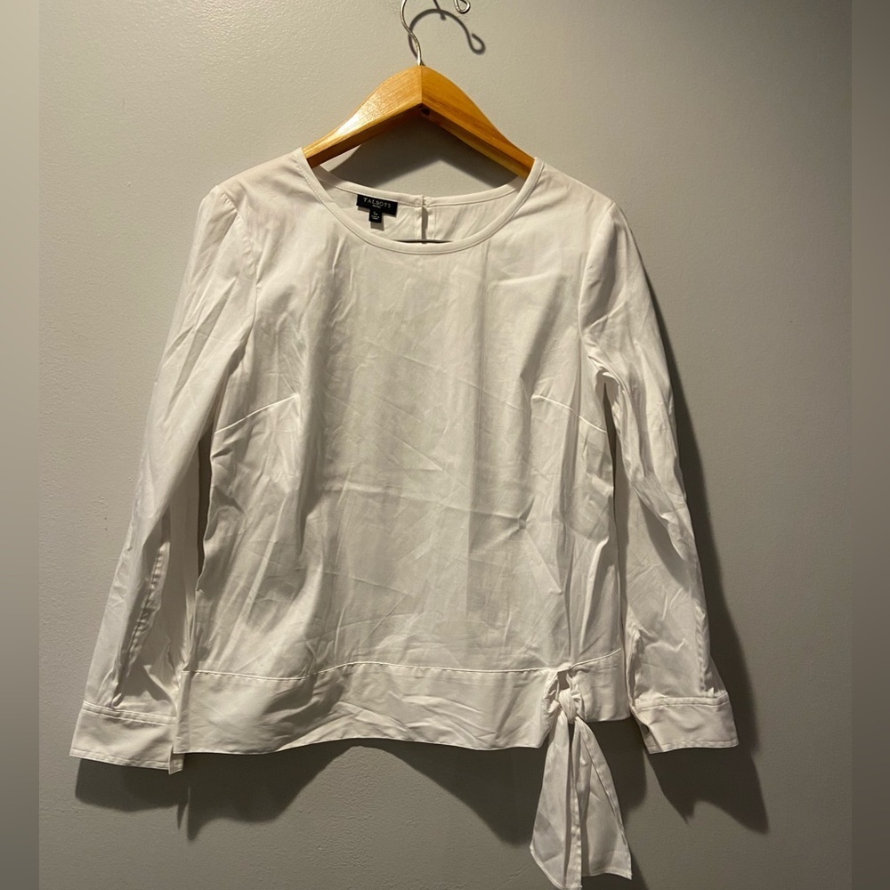𝅺WHITE Talbots Blouse with Side Tie Knot Size Small Petite